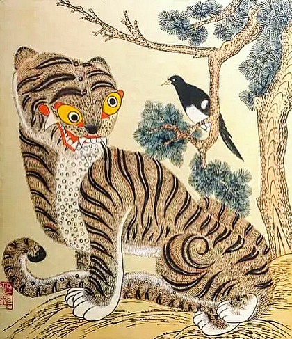 #koreanmood per un Buon fine 2021!!

In #jakhodo the paintings of a tiger and a magpie represent a spirit of optimism!!
#minhwa #beautyofkorean #koreanfolkpainting #happynewyear #goodbye2021